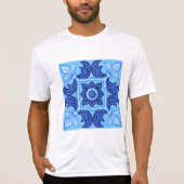 Blauwe Bloemen Tegel Patroon  Mediterraan T-shirt (Voorkant)
