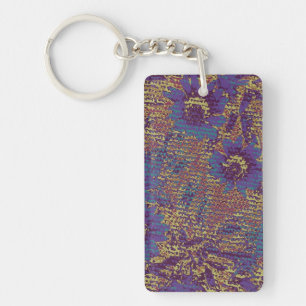 Blauwe bloemen tegen bladcamouflage sleutelhanger