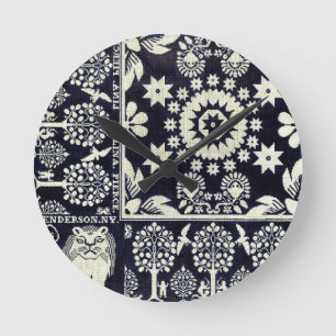  blauwe bloemen textiel ronde klok