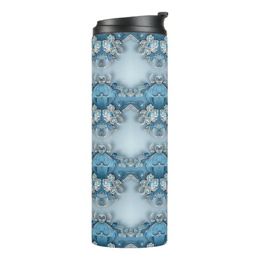 Blauwe  Bloemen Thermische Tumbler Thermosbeker (Gedraaid links)