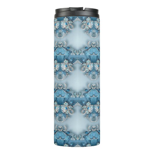 Blauwe  Bloemen Thermische Tumbler Thermosbeker (Achterkant)