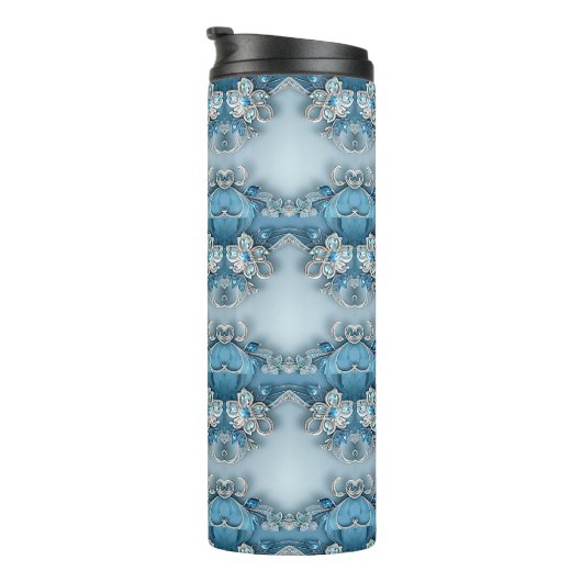 Blauwe  Bloemen Thermische Tumbler Thermosbeker (Geroteerd rechts)