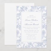 Blauwe Bloemen Toile bruiloft uitnodiging (Voorkant / Achterkant)