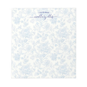 Blauwe Bloemen Toile de Jouy Kalligrafie Notitieblok