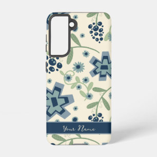 Blauwe bloemen Trendy gepersonaliseerd leuk plezie Samsung Galaxy Hoesje