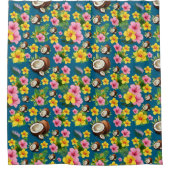 Blauwe bloemen tropisch douchegordijn (Voorkant)