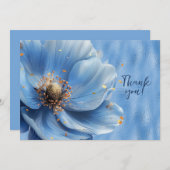 Blauwe Bloemen Vergroot op Glanzend Blauw Dank u Bedankkaart (Voorkant / Achterkant)