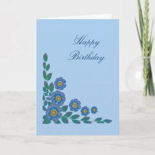 Blauwe Bloemen Verjaardag Kaart
