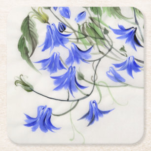 Blauwe bloemen vierkante kartonnen onderzetter