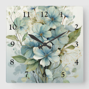 Blauwe bloemen vierkante klok