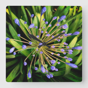 Blauwe bloemen vierkante klok