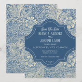 BLAUWE BLOEMEN VINTAGE TROUW SAVE THE DATE (Voorkant / Achterkant)