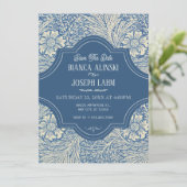 BLAUWE BLOEMEN VINTAGE TROUW SAVE THE DATE (Staand voorkant)