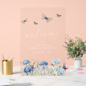 Blauwe bloemen & vlinders Bruiloft Welcome Acryl Bord (Huwelijk)