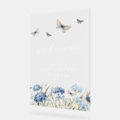 Blauwe bloemen & vlinders Bruiloft Welcome Acryl Bord (Hoek)