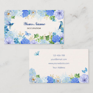Blauwe bloemen vogel eenvoudig elegant visitekaartje