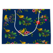 Blauwe Bloemen Vogel Print Gift Bag Groot Cadeauzakje (Voorkant)