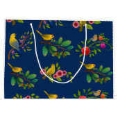 Blauwe Bloemen Vogel Print Gift Bag Groot Cadeauzakje (Achterkant)