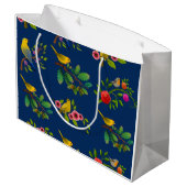 Blauwe Bloemen Vogel Print Gift Bag Groot Cadeauzakje (Achterkant Gekanteld)