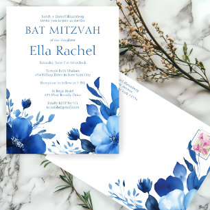 Blauwe Bloemen Waterverf BAT MITZVAH CUSTOM Briefkaart