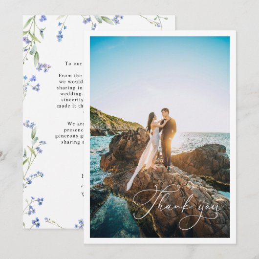 Blauwe bloemen Wildflower bruiloft Bedankkaart (Voorkant / Achterkant)