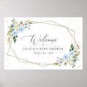 Blauwe bloemen, witte bloemen, Baby shower welkom Poster (Voorkant)