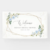 Blauwe bloemen, witte bloemen, boho, bruids welkom spandoek (Horizontaal)
