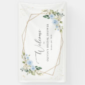 Blauwe bloemen, witte bloemen, boho, bruids welkom spandoek (Verticaal)