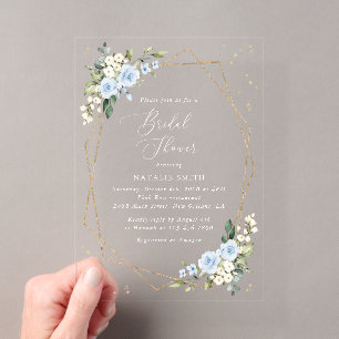 Blauwe Bloemen, Witte Bloemen, Boho, Bruidsfeest Acryl Uitnodigingen