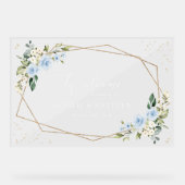 Blauwe bloemen, witte bloemen, boho, bruiloft welk acryl bord (Voorkant)