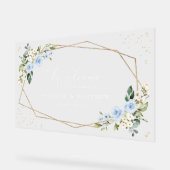 Blauwe bloemen, witte bloemen, boho, bruiloft welk acryl bord (Hoek)