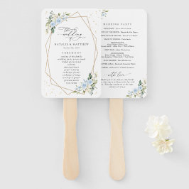 Blauwe bloemen, witte bloemen, boho, huwelijksprog handwaaier
