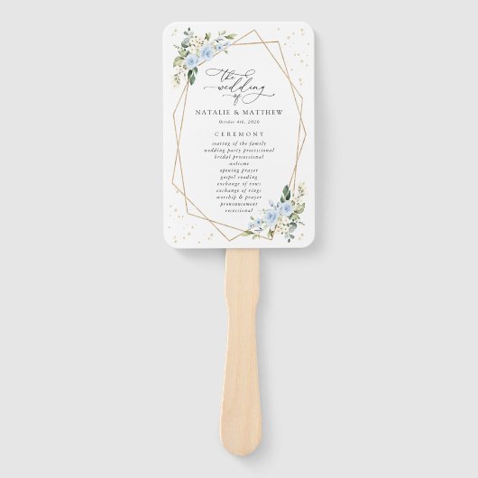 Blauwe bloemen, witte bloemen, boho, huwelijksprog handwaaier (Voorkant)