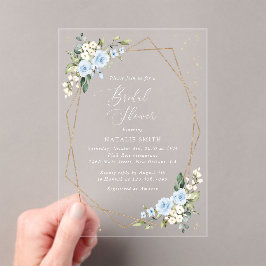 Blauwe bloemen, witte bloemen, Boho, Vrijgezellenf Acryl Uitnodigingen