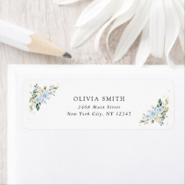 Blauwe bloemen, witte bloemen, Boho, Vrijgezellenf Etiket