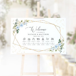 Blauwe bloemen, witte bloemen, bruiloft tijdlijn poster
