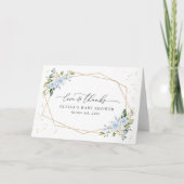 Blauwe bloemen, witte bloemen, groen, Baby shower Bedankkaart (Voorkant)