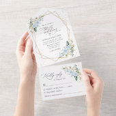 Blauwe bloemen, witte bloemen, groen, bruiloft all in one uitnodiging (Afscheurbaar)