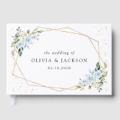 Blauwe bloemen, witte bloemen, groen, bruiloft gastenboek (Voorkant)