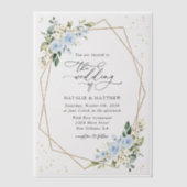 Blauwe bloemen, witte bloemen, groen, bruiloft vellum uitnodigingen (Voorkant)