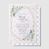 Blauwe bloemen, witte bloemen, groen, bruiloft vellum uitnodigingen (Offset (Uitnodiging))