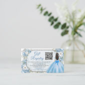 Blauwe Bloemen Zilver Quinceañera QR Gift Registry Informatiekaartje (Staand voorkant)