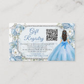 Blauwe Bloemen Zilver Quinceañera QR Gift Registry Informatiekaartje (Voorkant)