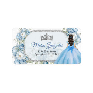 Blauwe Bloemen Zilveren Kroon Quinceañera Adres Etiket