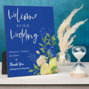 Blauwe Bloemen Zomer Citrus Huwelijk Welkomstbord Fotoplaat