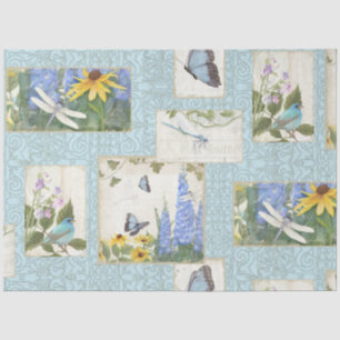 Blauwe bloemen Zonnebloemen Dragonfly Garden Decou Tissuepapier