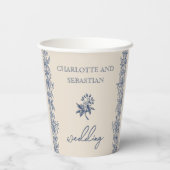 Blauwe  bloemenbruiloft papieren bekers (Achterkant)