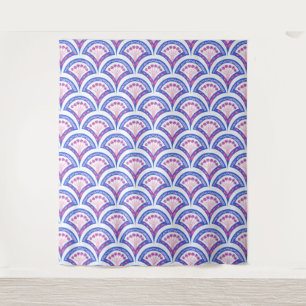 blauwe bloemendamask patroon wandkleed