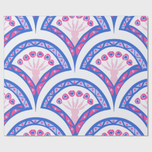 blauwe bloemendamaskpatroon cadeaupapier