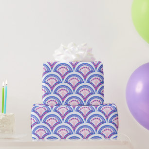 blauwe bloemendamaskpatroon cadeaupapier